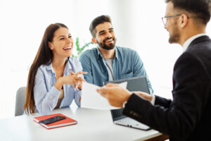 Sales professional having a positive meeting with clients